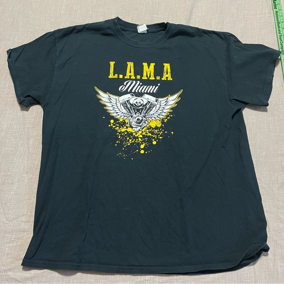 Vintage Motorcycle L.A.M.A Miami Black and Yellow Graphic Tee Size XL Biker - Picture 2 of 6